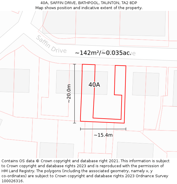 40A, SAFFIN DRIVE, BATHPOOL, TAUNTON, TA2 8DP: Plot and title map