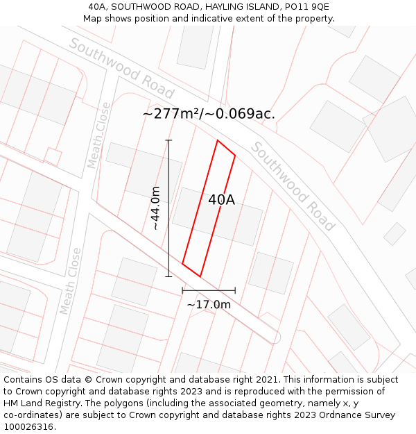 40A, SOUTHWOOD ROAD, HAYLING ISLAND, PO11 9QE: Plot and title map