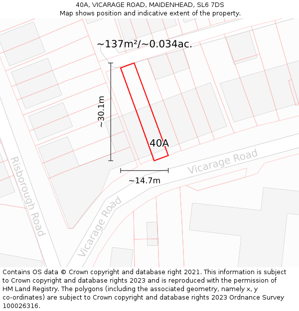 40A, VICARAGE ROAD, MAIDENHEAD, SL6 7DS: Plot and title map