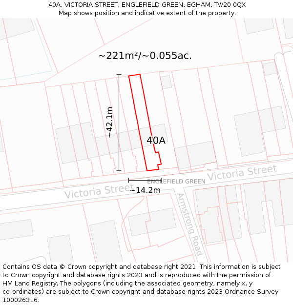 40A, VICTORIA STREET, ENGLEFIELD GREEN, EGHAM, TW20 0QX: Plot and title map