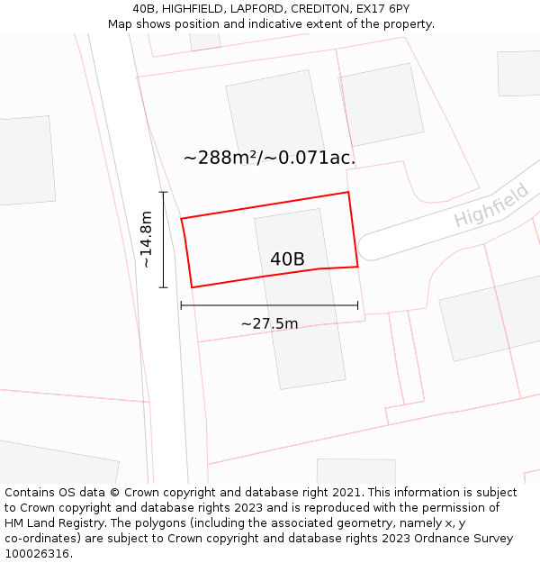 40B, HIGHFIELD, LAPFORD, CREDITON, EX17 6PY: Plot and title map
