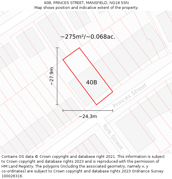 40B, PRINCES STREET, MANSFIELD, NG18 5SN: Plot and title map