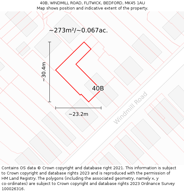 40B, WINDMILL ROAD, FLITWICK, BEDFORD, MK45 1AU: Plot and title map