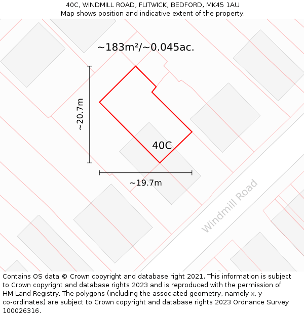 40C, WINDMILL ROAD, FLITWICK, BEDFORD, MK45 1AU: Plot and title map