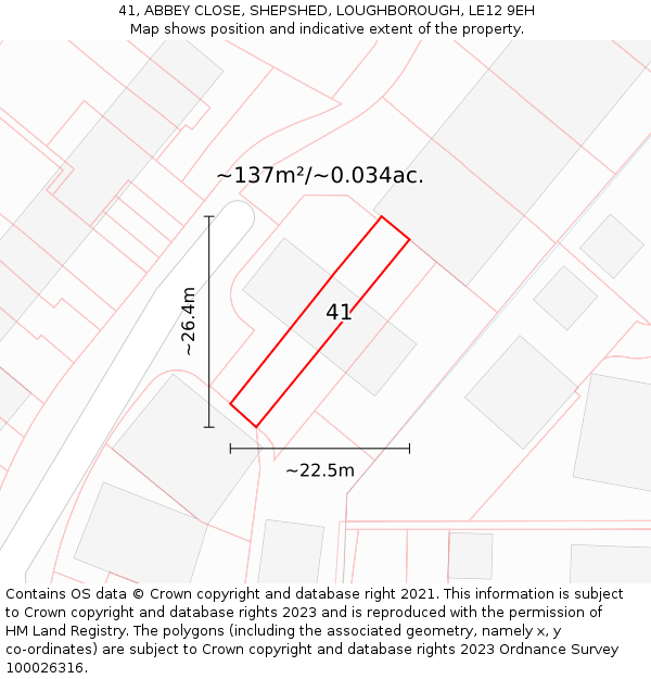 41, ABBEY CLOSE, SHEPSHED, LOUGHBOROUGH, LE12 9EH: Plot and title map