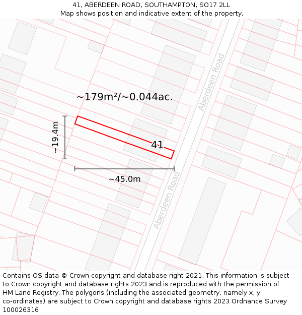 41, ABERDEEN ROAD, SOUTHAMPTON, SO17 2LL: Plot and title map