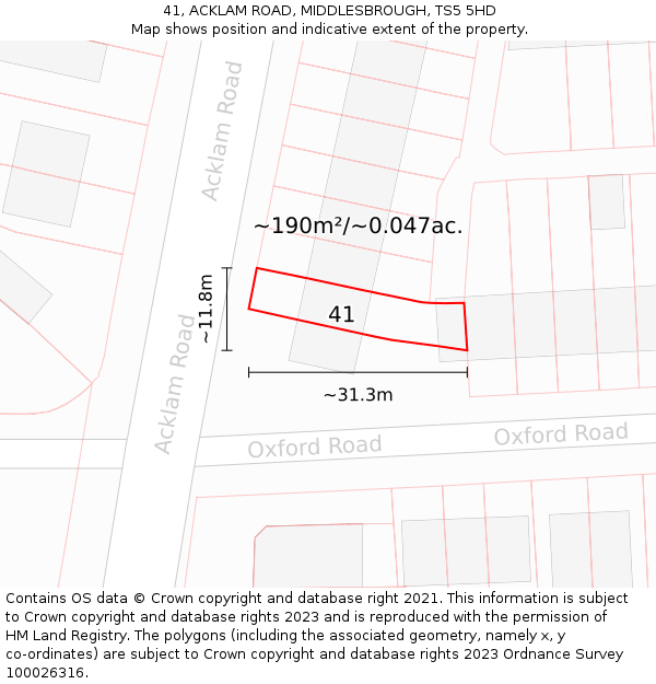 41, ACKLAM ROAD, MIDDLESBROUGH, TS5 5HD: Plot and title map