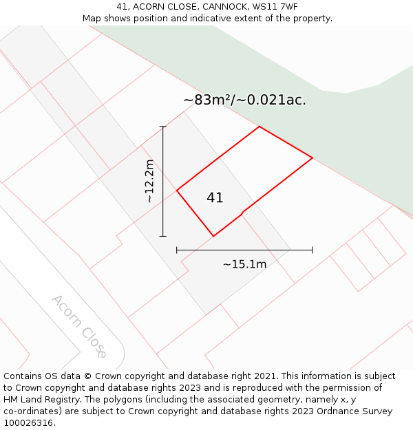 41, ACORN CLOSE, CANNOCK, WS11 7WF: Plot and title map