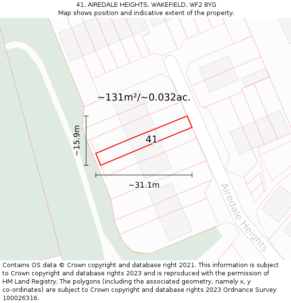 41, AIREDALE HEIGHTS, WAKEFIELD, WF2 8YG: Plot and title map