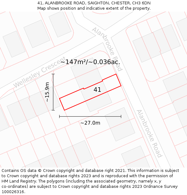 41, ALANBROOKE ROAD, SAIGHTON, CHESTER, CH3 6DN: Plot and title map