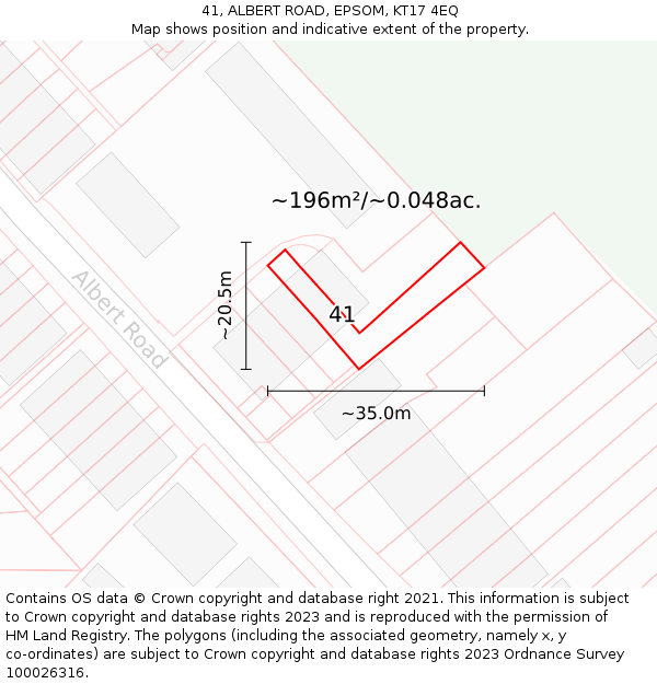 41, ALBERT ROAD, EPSOM, KT17 4EQ: Plot and title map