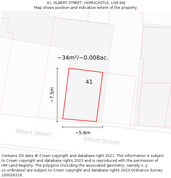 41, ALBERT STREET, HORNCASTLE, LN9 6AJ: Plot and title map