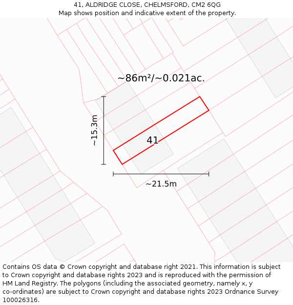 41, ALDRIDGE CLOSE, CHELMSFORD, CM2 6QG: Plot and title map