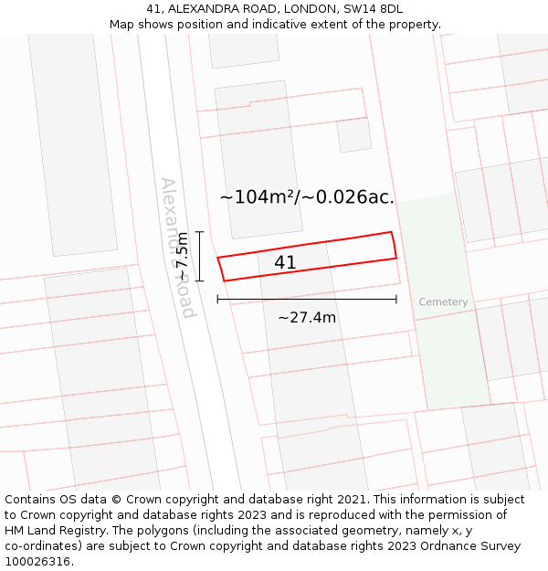 41, ALEXANDRA ROAD, LONDON, SW14 8DL: Plot and title map