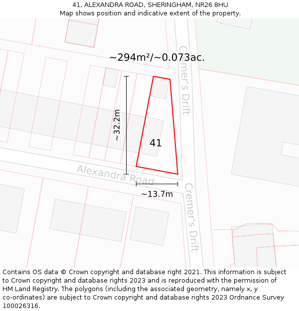 41, ALEXANDRA ROAD, SHERINGHAM, NR26 8HU: Plot and title map