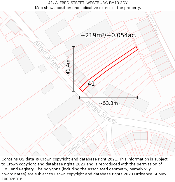 41, ALFRED STREET, WESTBURY, BA13 3DY: Plot and title map