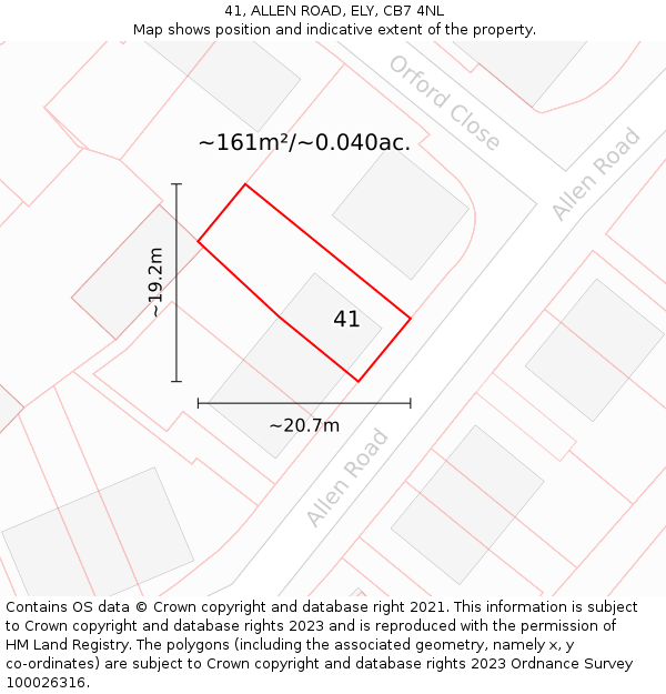 41, ALLEN ROAD, ELY, CB7 4NL: Plot and title map