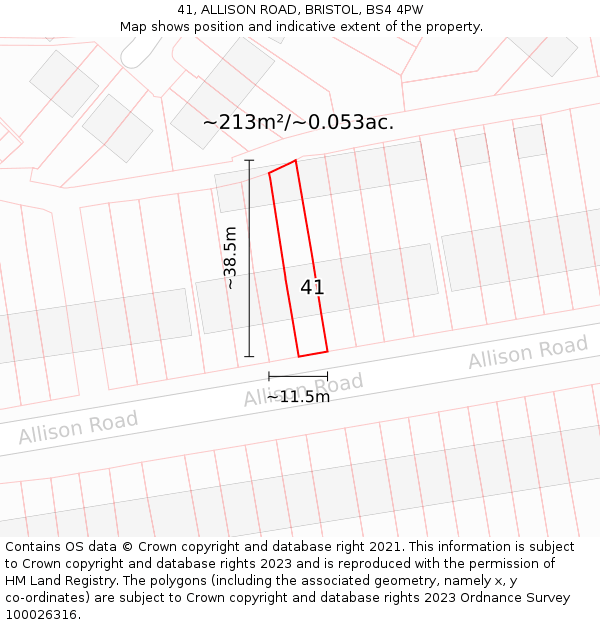41, ALLISON ROAD, BRISTOL, BS4 4PW: Plot and title map