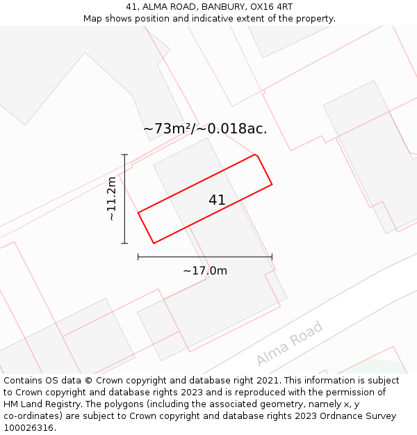 41, ALMA ROAD, BANBURY, OX16 4RT: Plot and title map