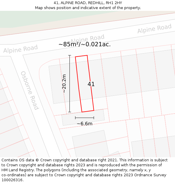 41, ALPINE ROAD, REDHILL, RH1 2HY: Plot and title map