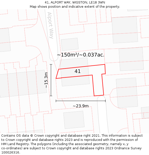 41, ALPORT WAY, WIGSTON, LE18 3WN: Plot and title map