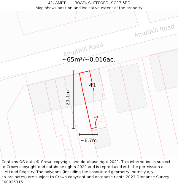 41, AMPTHILL ROAD, SHEFFORD, SG17 5BD: Plot and title map