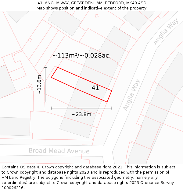 41, ANGLIA WAY, GREAT DENHAM, BEDFORD, MK40 4SD: Plot and title map