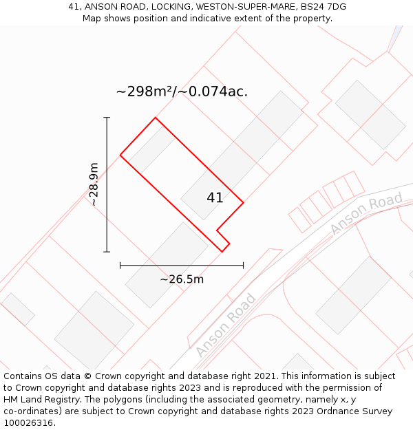 41, ANSON ROAD, LOCKING, WESTON-SUPER-MARE, BS24 7DG: Plot and title map