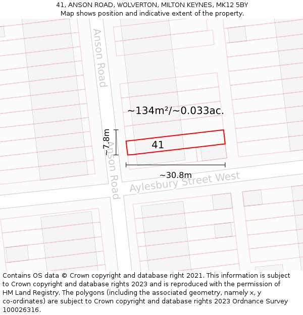 41, ANSON ROAD, WOLVERTON, MILTON KEYNES, MK12 5BY: Plot and title map