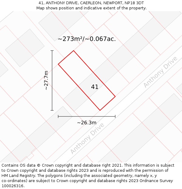 41, ANTHONY DRIVE, CAERLEON, NEWPORT, NP18 3DT: Plot and title map