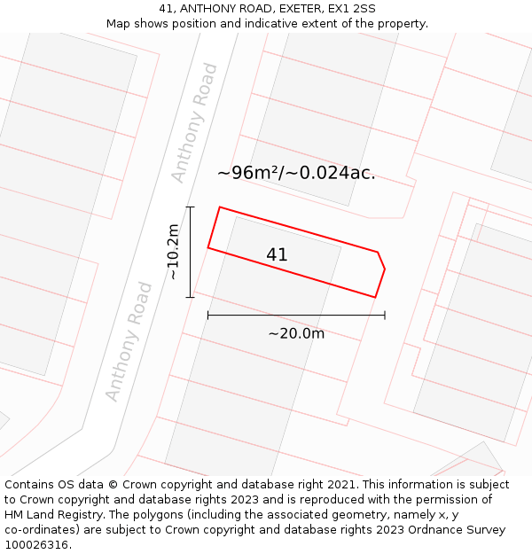 41, ANTHONY ROAD, EXETER, EX1 2SS: Plot and title map