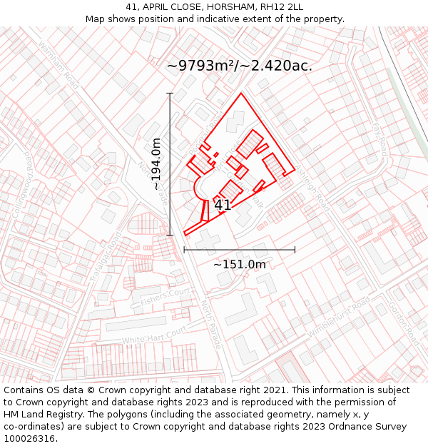 41, APRIL CLOSE, HORSHAM, RH12 2LL: Plot and title map