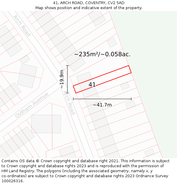 41, ARCH ROAD, COVENTRY, CV2 5AD: Plot and title map