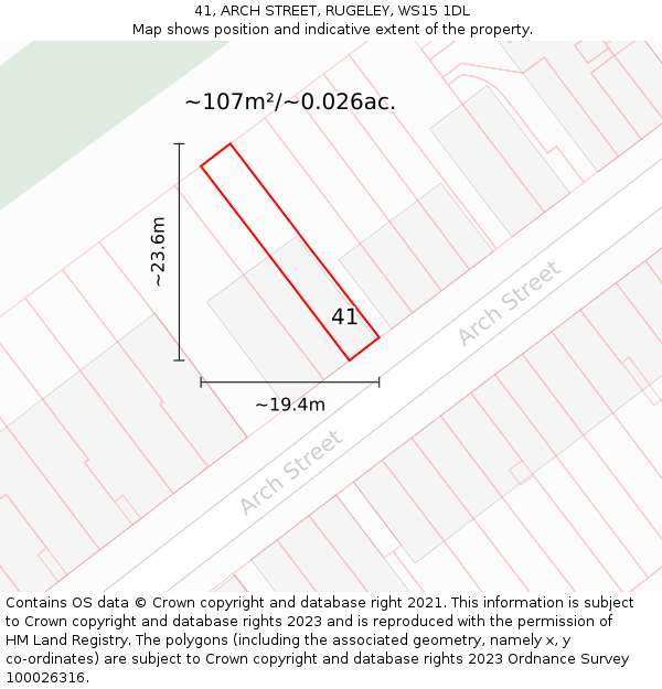 41, ARCH STREET, RUGELEY, WS15 1DL: Plot and title map