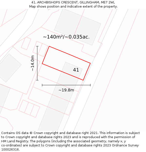 41, ARCHBISHOPS CRESCENT, GILLINGHAM, ME7 2WL: Plot and title map