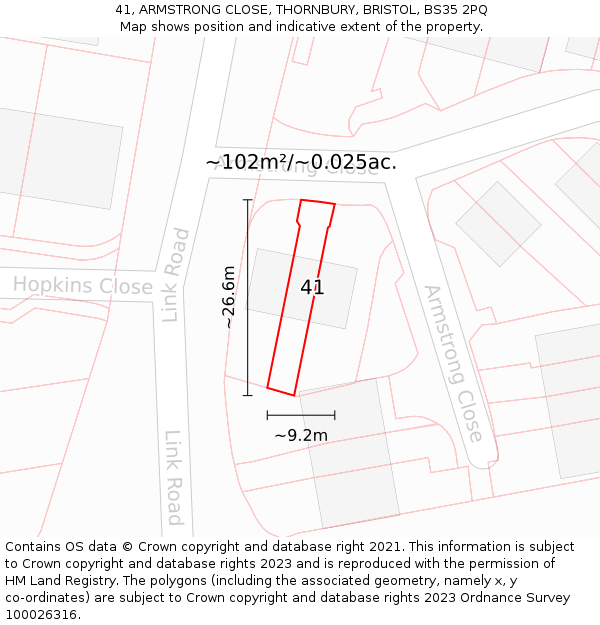 41, ARMSTRONG CLOSE, THORNBURY, BRISTOL, BS35 2PQ: Plot and title map