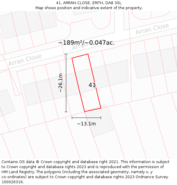 41, ARRAN CLOSE, ERITH, DA8 3SL: Plot and title map