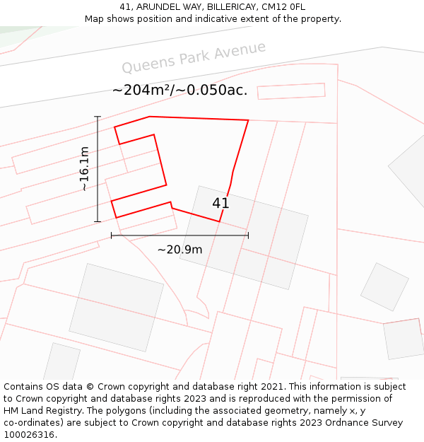 41, ARUNDEL WAY, BILLERICAY, CM12 0FL: Plot and title map