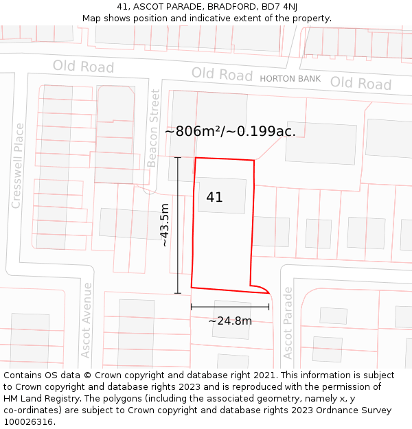 41, ASCOT PARADE, BRADFORD, BD7 4NJ: Plot and title map