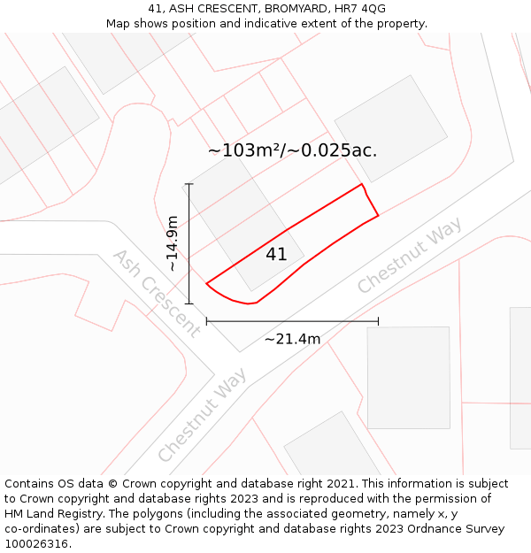 41, ASH CRESCENT, BROMYARD, HR7 4QG: Plot and title map