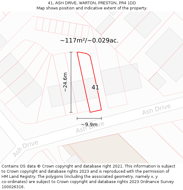 41, ASH DRIVE, WARTON, PRESTON, PR4 1DD: Plot and title map