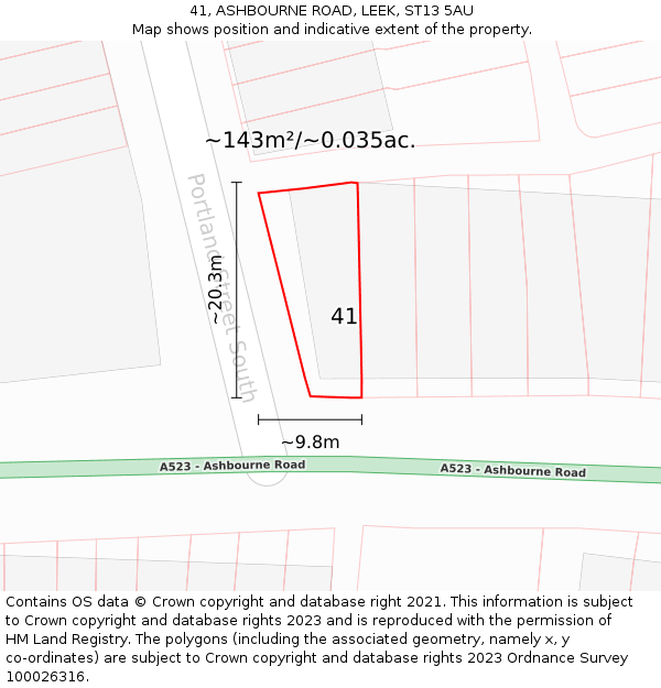 41, ASHBOURNE ROAD, LEEK, ST13 5AU: Plot and title map