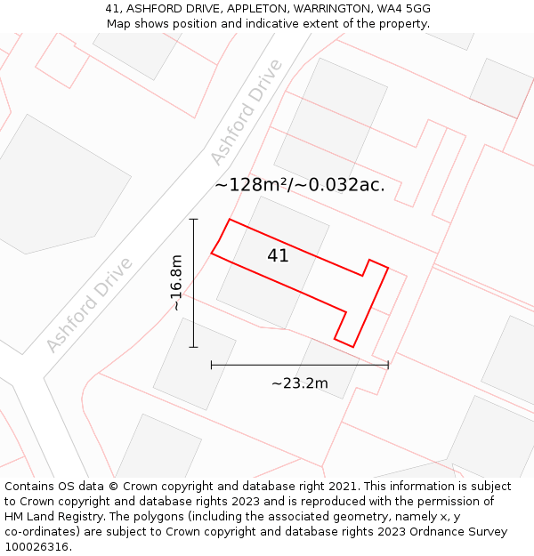 41, ASHFORD DRIVE, APPLETON, WARRINGTON, WA4 5GG: Plot and title map