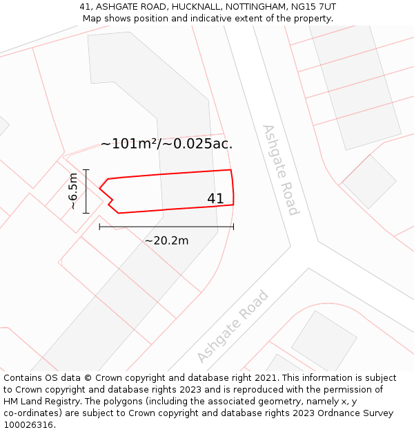 41, ASHGATE ROAD, HUCKNALL, NOTTINGHAM, NG15 7UT: Plot and title map