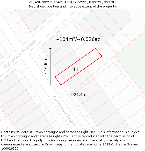41, ASHGROVE ROAD, ASHLEY DOWN, BRISTOL, BS7 9LF: Plot and title map