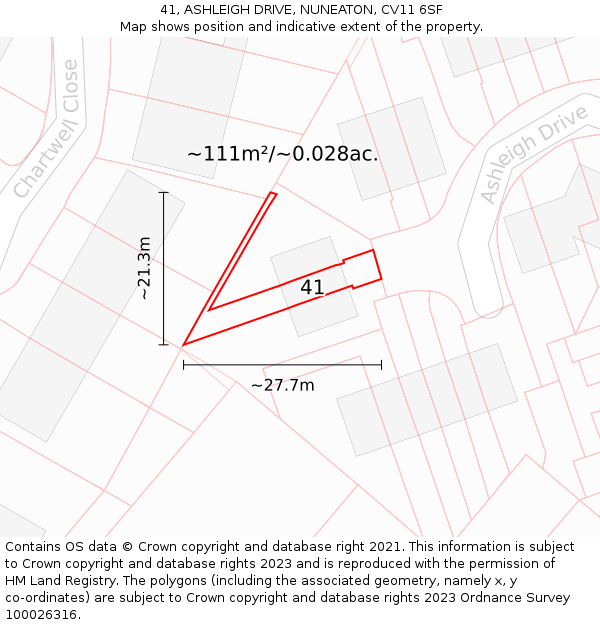 41, ASHLEIGH DRIVE, NUNEATON, CV11 6SF: Plot and title map
