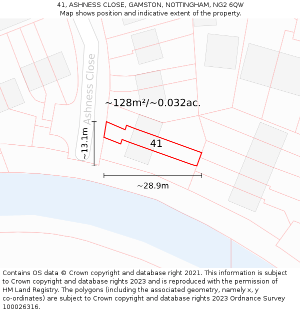 41, ASHNESS CLOSE, GAMSTON, NOTTINGHAM, NG2 6QW: Plot and title map