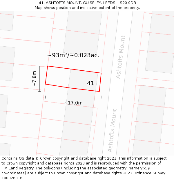 41, ASHTOFTS MOUNT, GUISELEY, LEEDS, LS20 9DB: Plot and title map