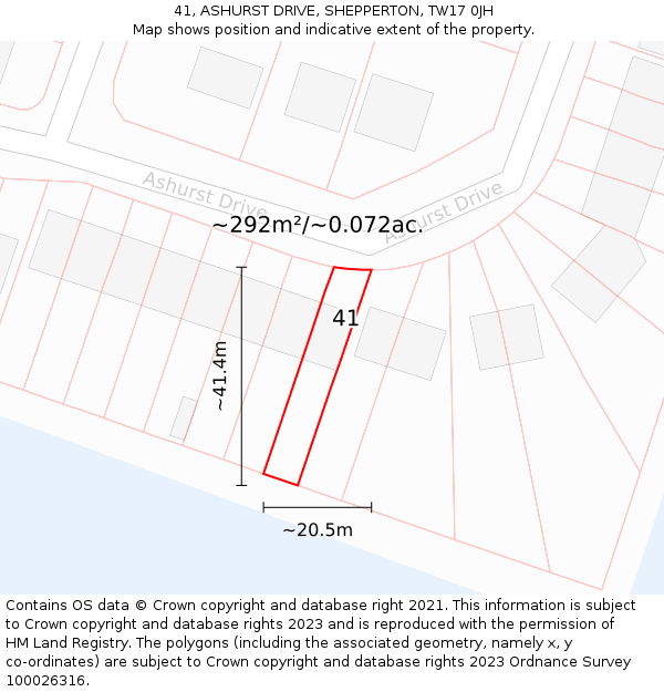 41, ASHURST DRIVE, SHEPPERTON, TW17 0JH: Plot and title map
