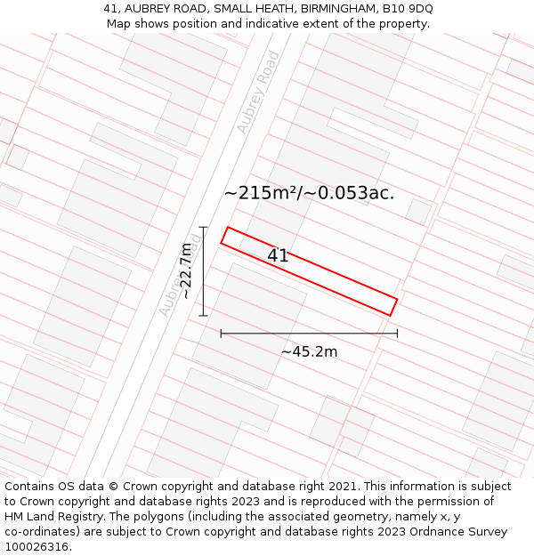 41, AUBREY ROAD, SMALL HEATH, BIRMINGHAM, B10 9DQ: Plot and title map